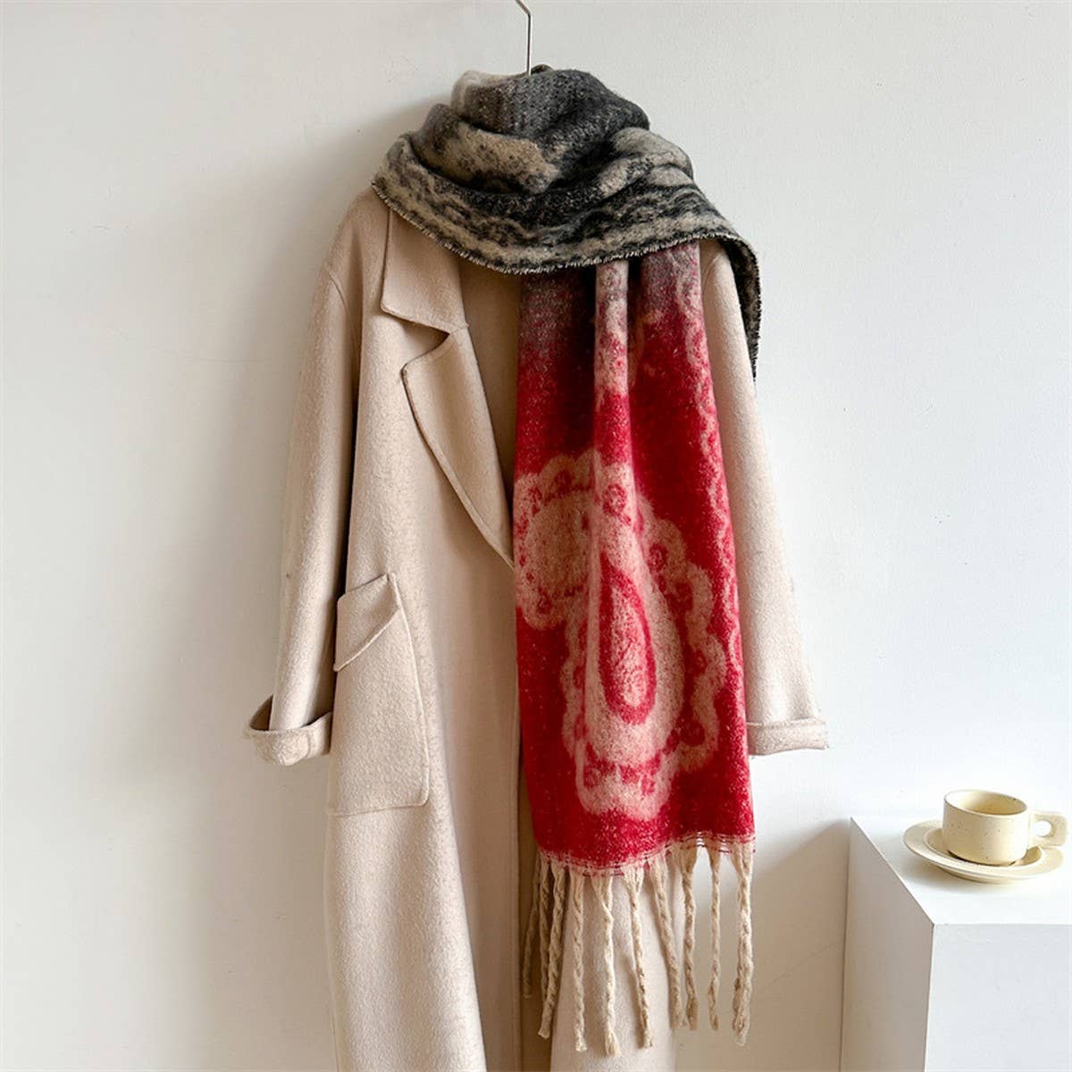 Vintage Paisley Scarf - Thick Tassel Winter Wrap