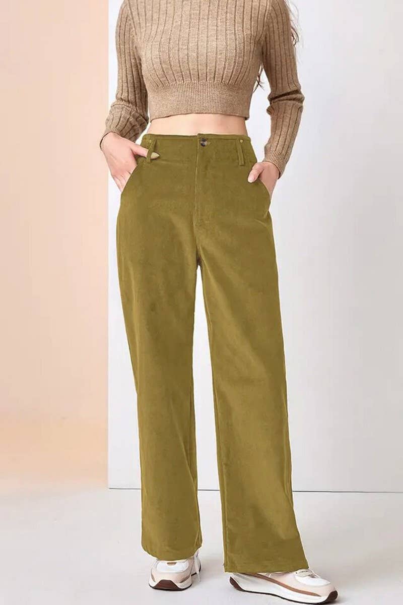 CWBLP1400_SOLID COLOR HIGH WAIST CASUAL STRAIGHT TROUSERS