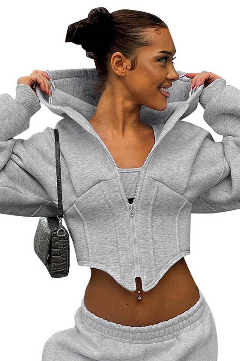 CWOCO00156_CROPPED ZIP-UP HOODED LONG-SLEEVED SWEATSHIRT