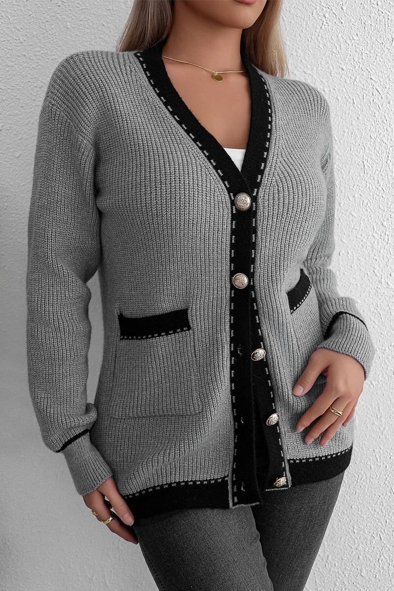 CWOCAL1480_V-NECK SINGLE-BREASTED KNITTED CARDIGAN COAT