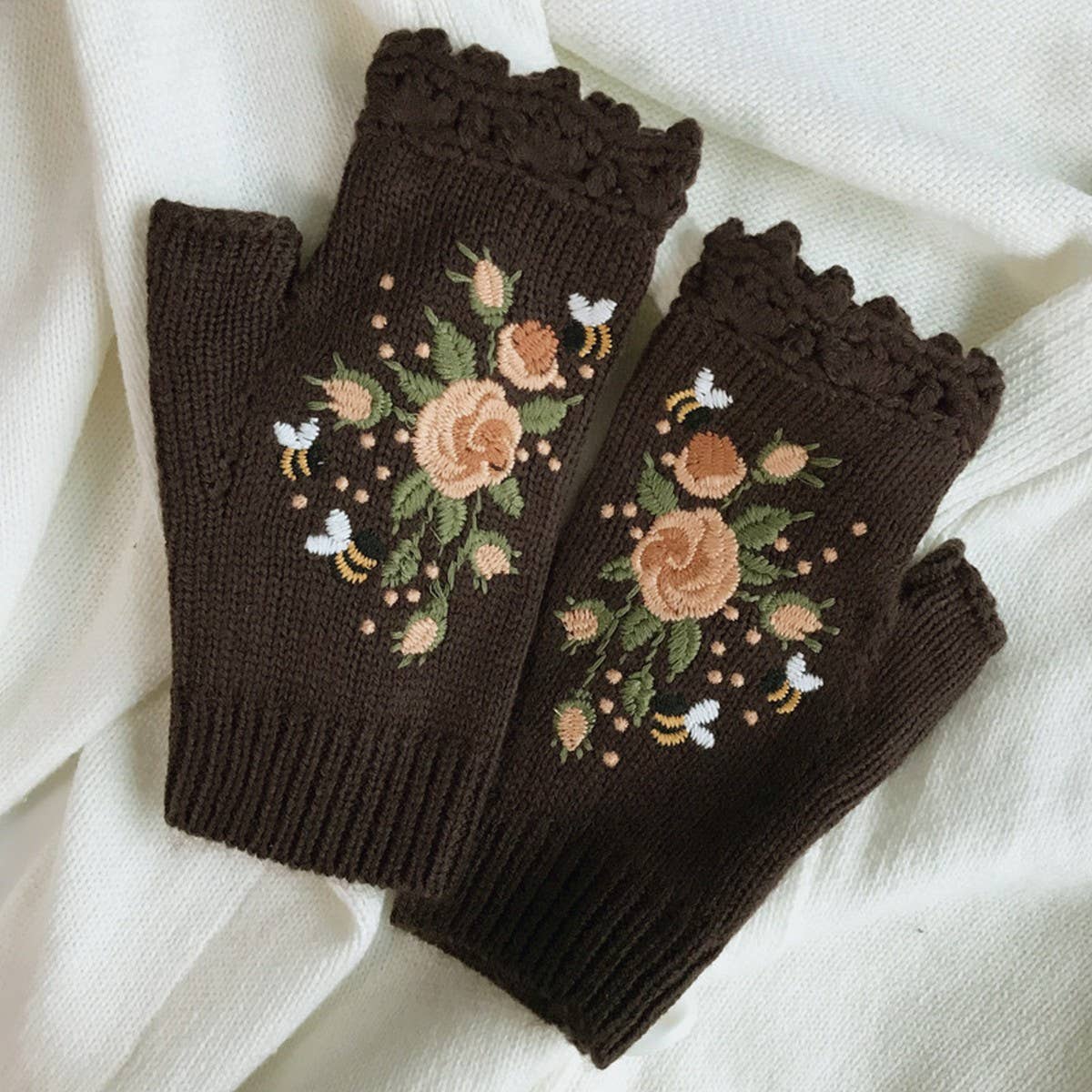 Knit Winter Gloves ? Bee & Blossom Embroidery