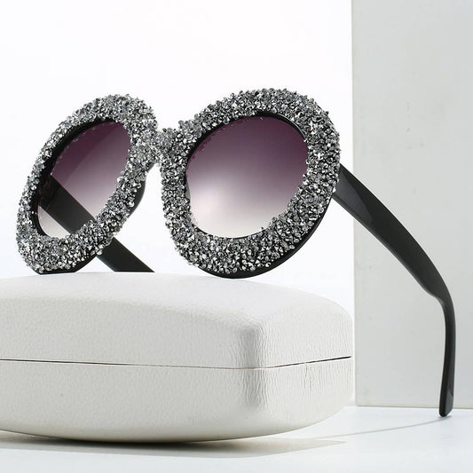 LARGE FRAME OVAL RHINESTONE SUNGLASSES