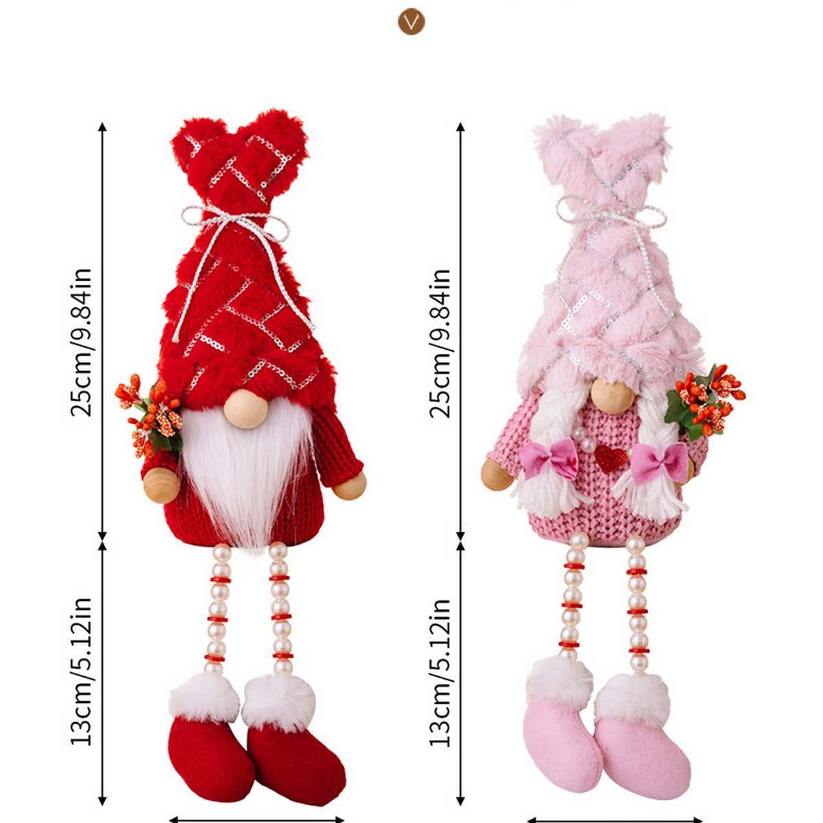 CWMM10268_VALENTINE GNOME PLUSH DOLL WITH SEQUIN HEART HAT