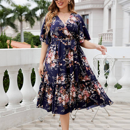 Boho Floral V-Neck Dress ??Plus Size Summer_CWDMD5964