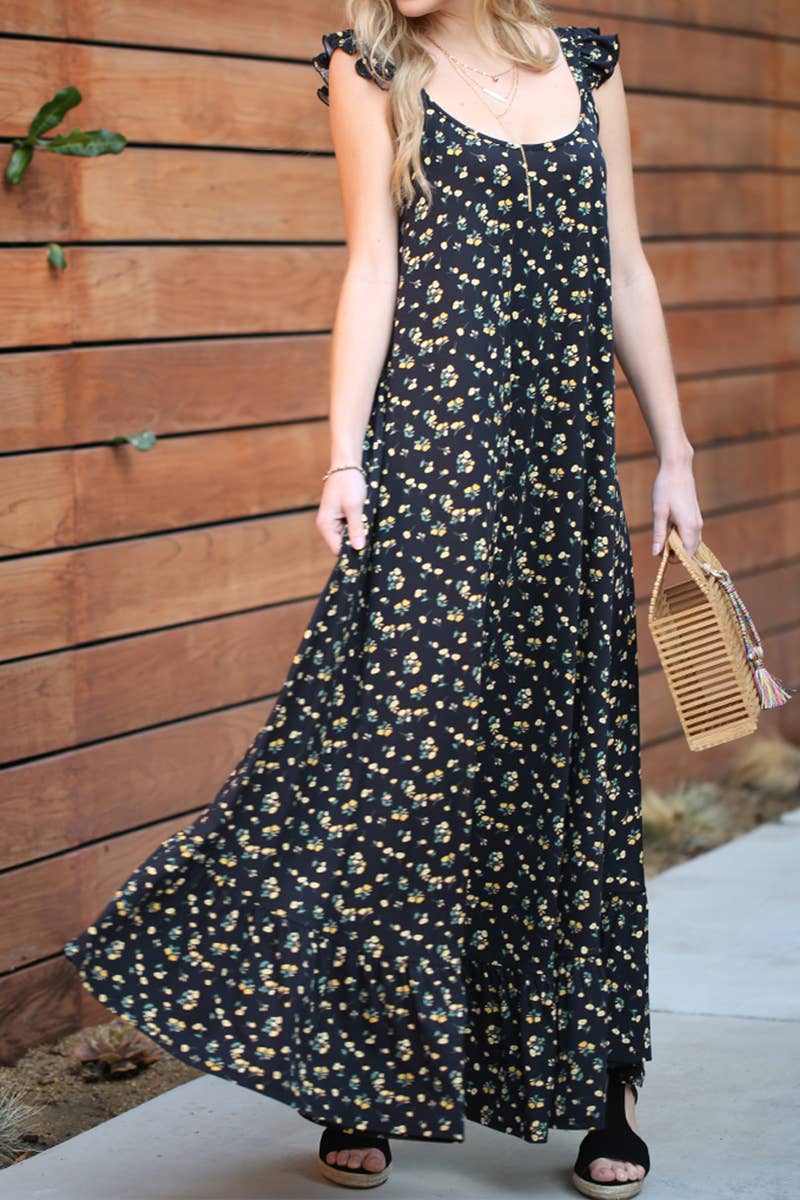 CWDMD542_MAXI RUFFLE DETAILED SLEEVELESS DRESS