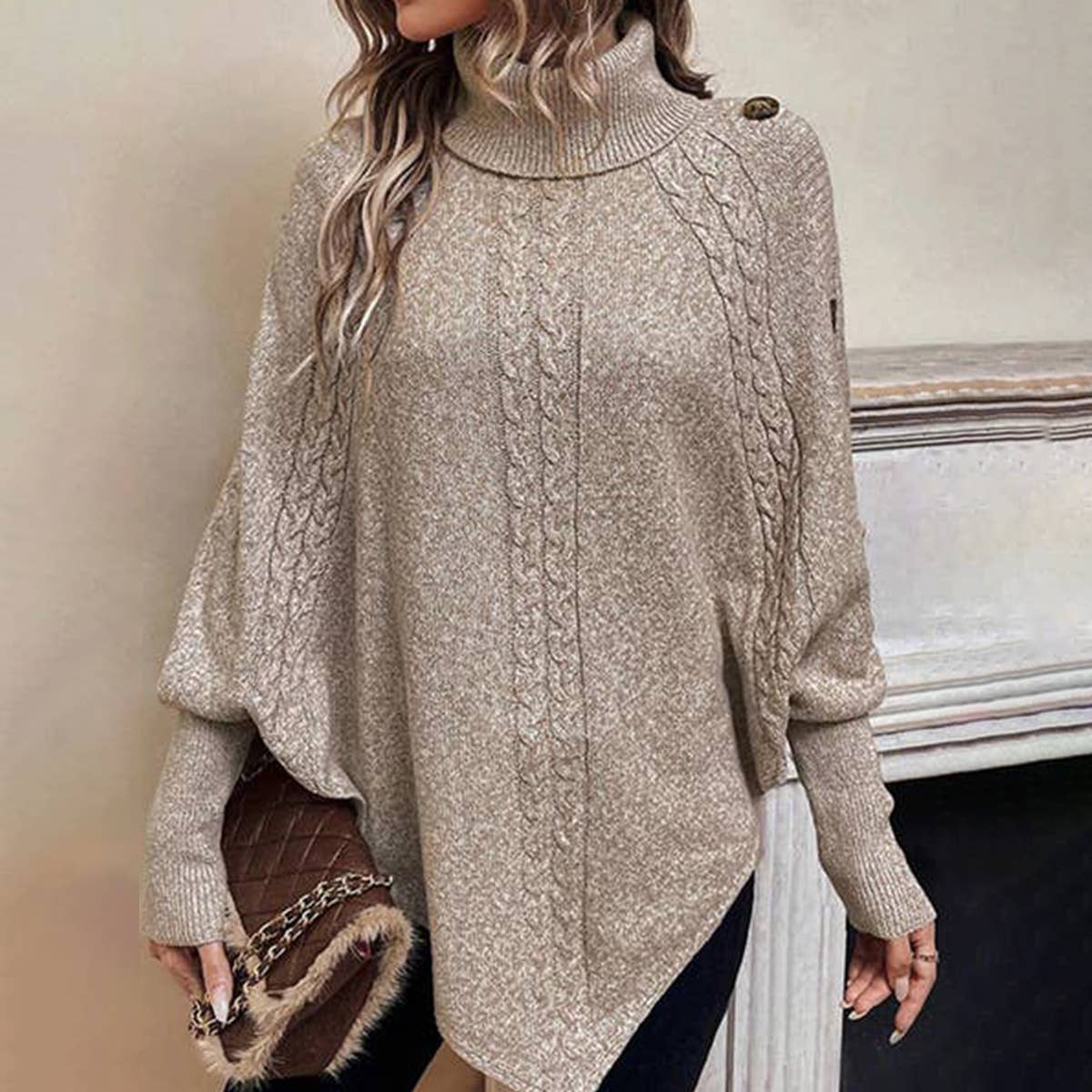 STYLISH HIGH-NECK LONG-SLEEVED BATSLEEVE KNITWEAR