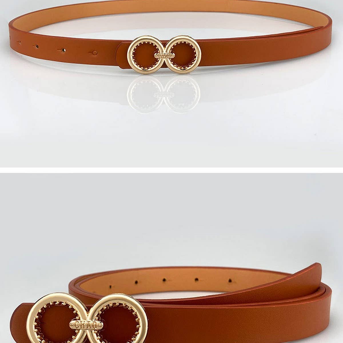 DOUBLE ROUND BUCKLE VERSATILE WOMEN'S THIN BELT_CWABE0693