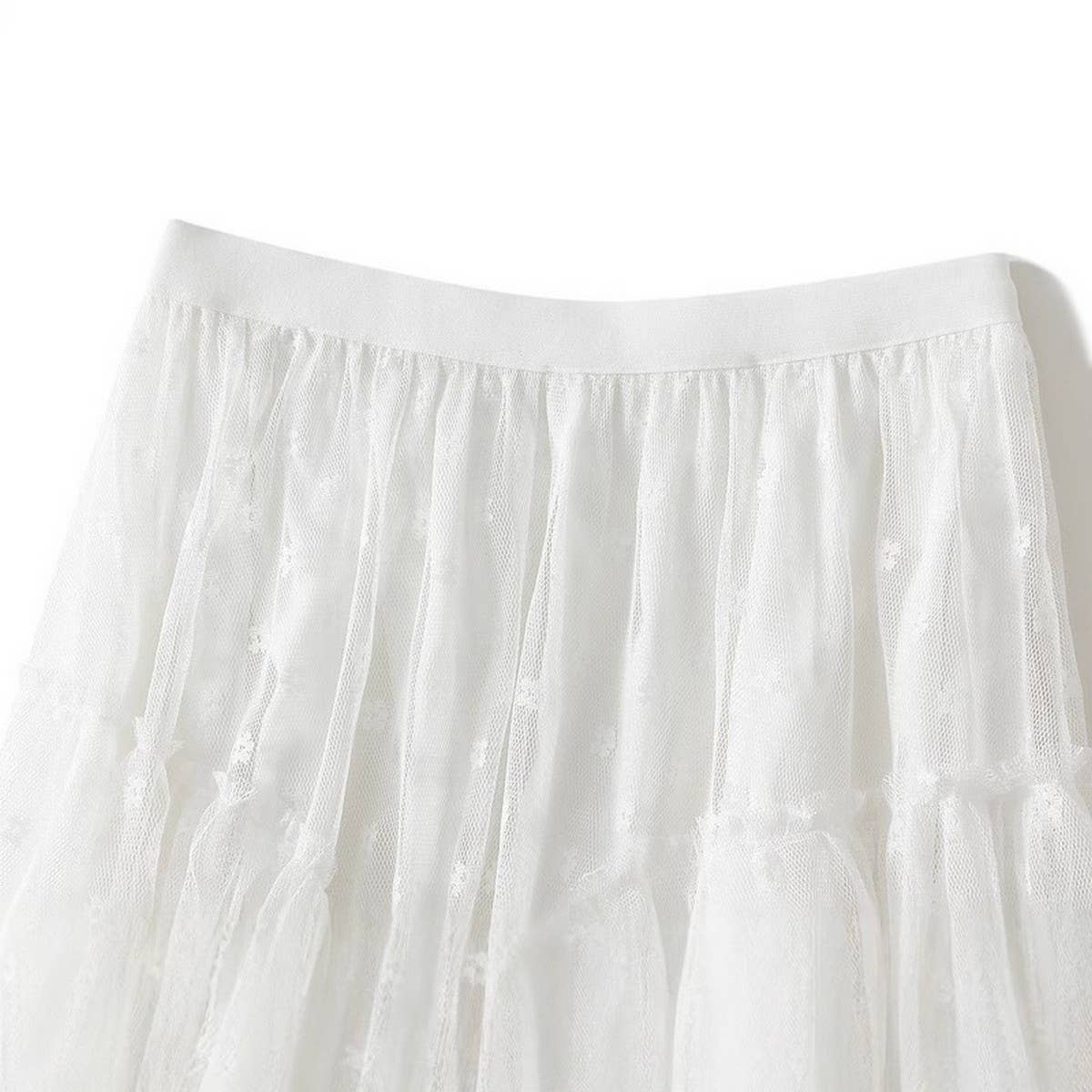 White Heavy Lace Splicing Irregular Mesh Skirt_Cwbms0286