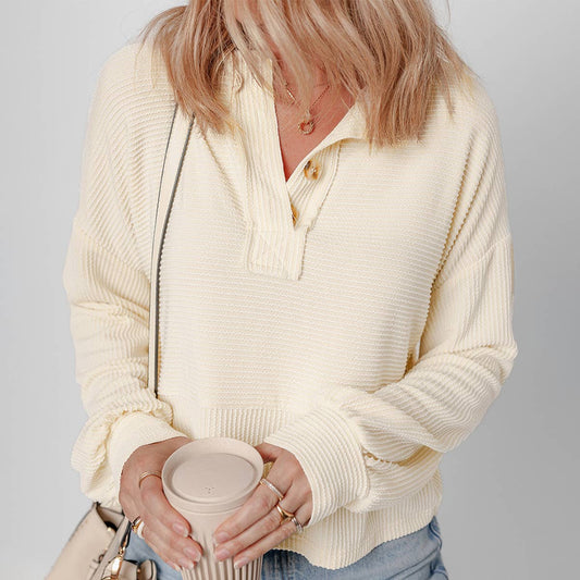 SOLID COLOR TEXTURE PULLOVER CASUAL LOOSE SWEATER