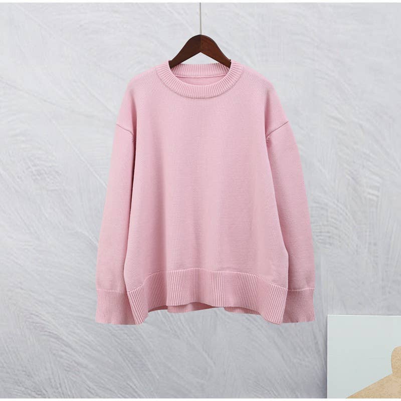 SOLID COLOR SWEET CREW-NECK PULLOVER SWEATER