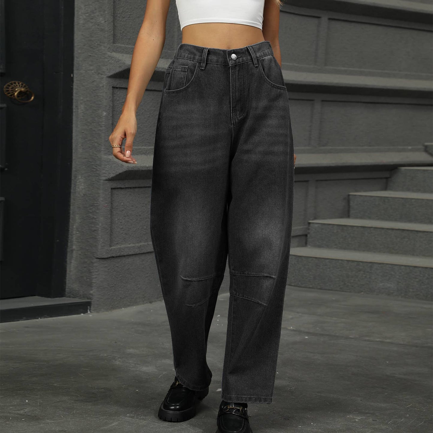 WASHED LOOSE HARLAN DENIM NINE-POINT PANTS