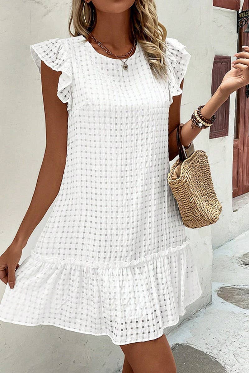 CWDSD10513_CASUAL HOLIDAY STYLE SOLID COLOR RUFFLED DRESS