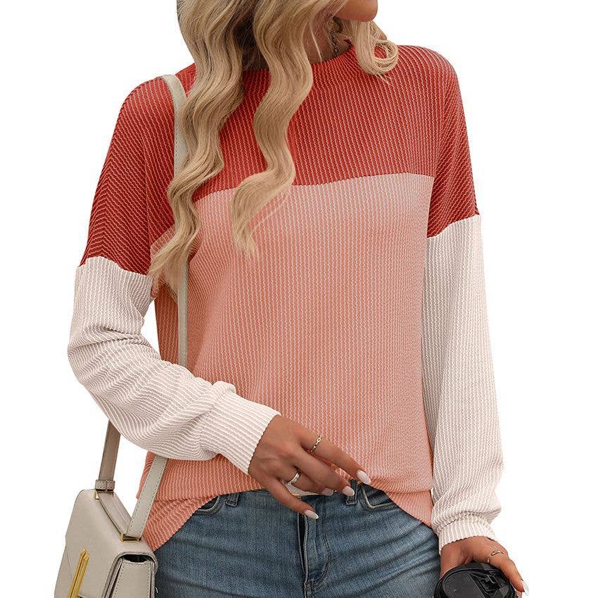ROUND NECK TWIST STRIP LONG SLEEVE LOOSE T-SHIRT