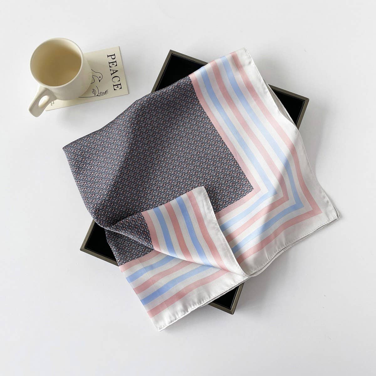 Sweet Floral Satin Scarf - 70cm Square Neck Wrap