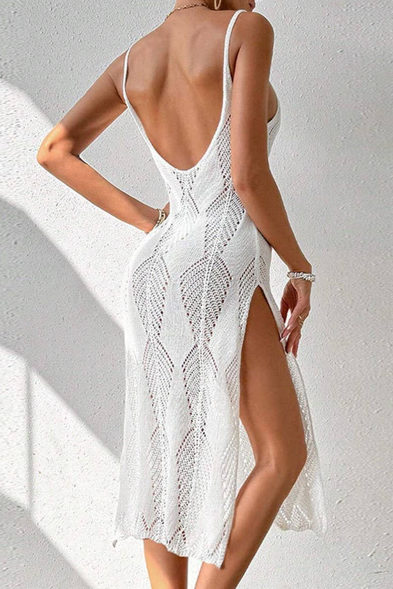 CWDMD4737_KNITTED HOLLOW SUSPENDER BIKINI COVER UP DRESS