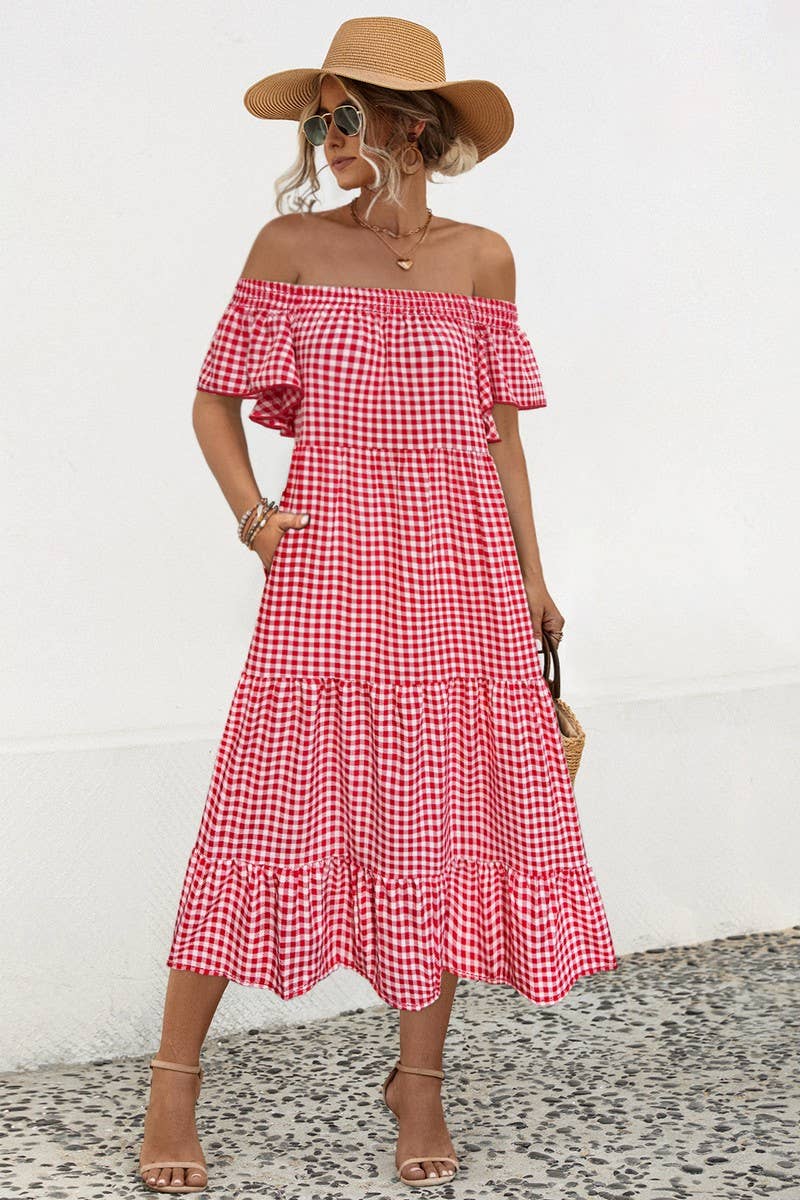 CWDMD4606_SUMMER SEXY ONE SHOULDER PLAID DRESS