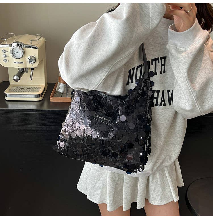 Fashionable sequined large-capacity handbag