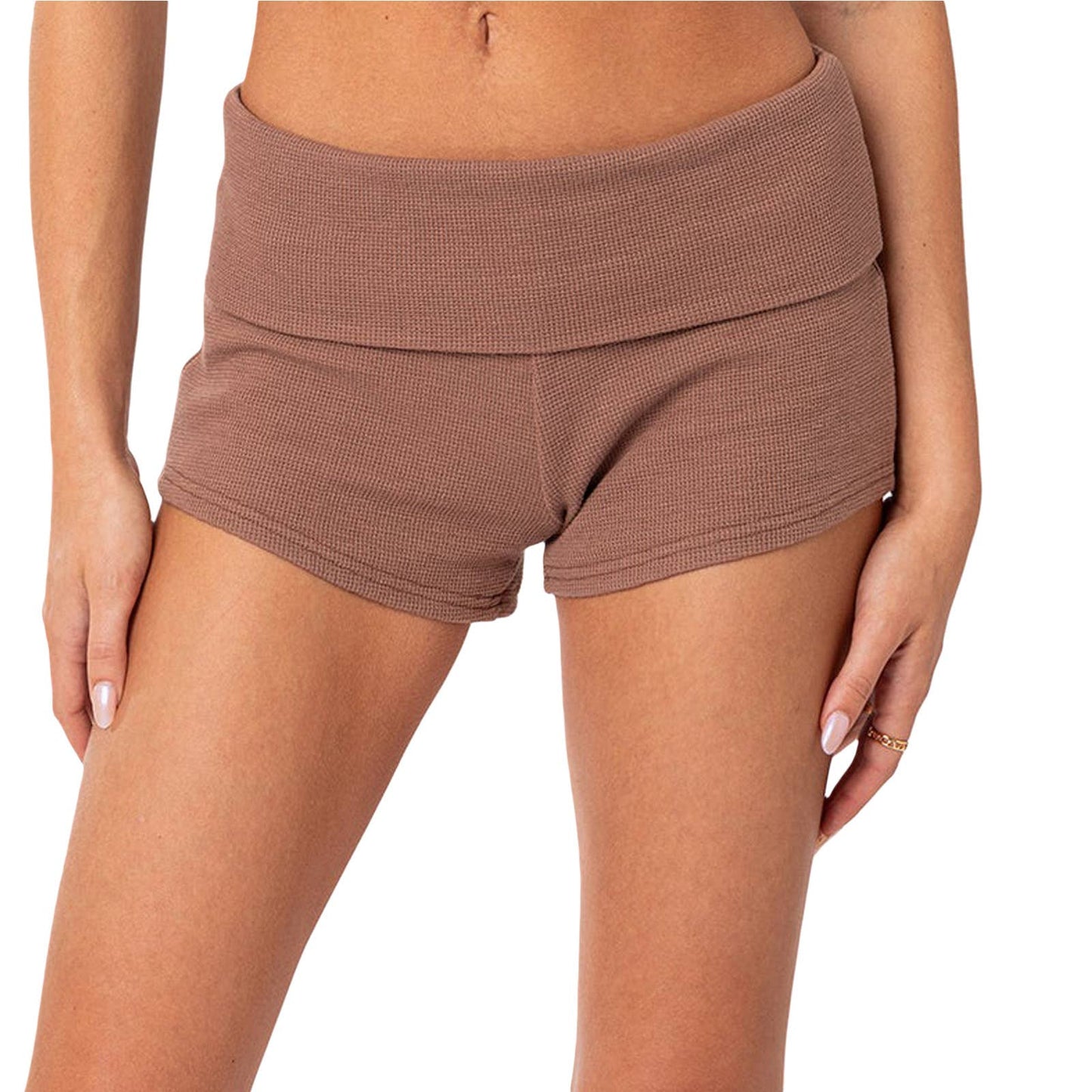 Short, tight, low-rise flared stripes hot pants