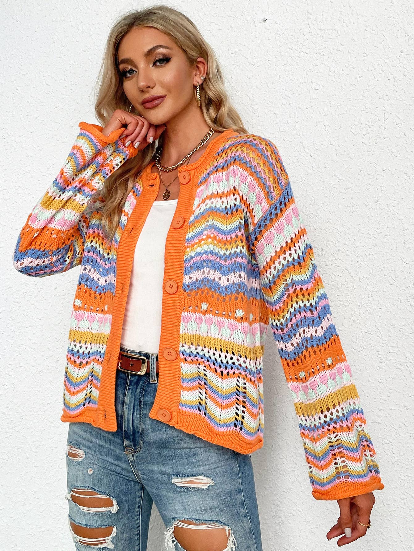 Striped sweater women's loose rainbow knitwear