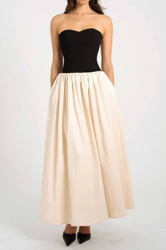 CWDMD6298_SUMMER CONTRAST COLOR TUBE TOP SLEEVELESS DRESS