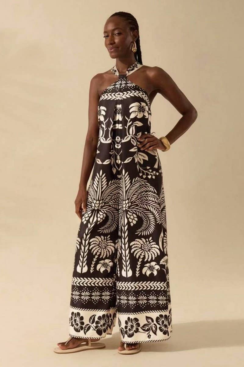 CWBLP2033_FLORAL HALTER SLEEVELESS WIDE LEG PANTS