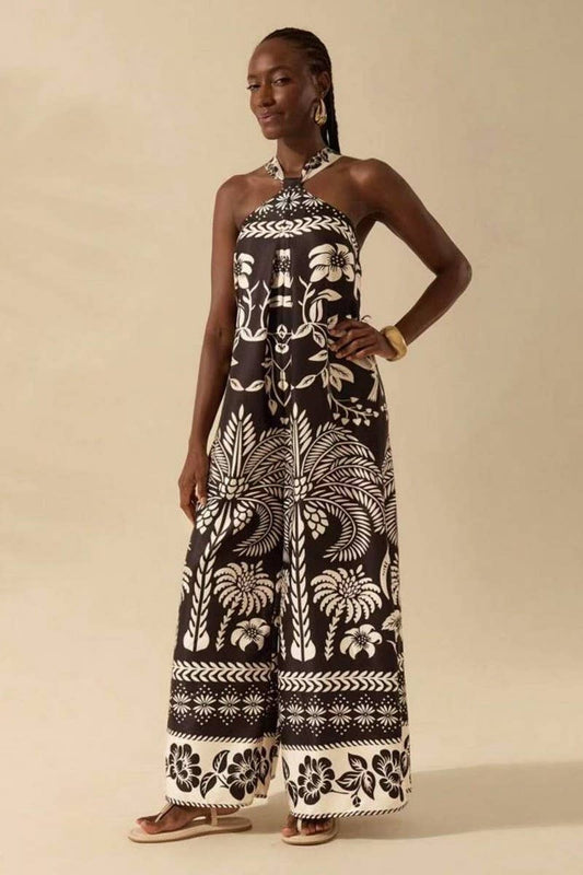 CWBLP2033_FLORAL HALTER SLEEVELESS WIDE LEG PANTS