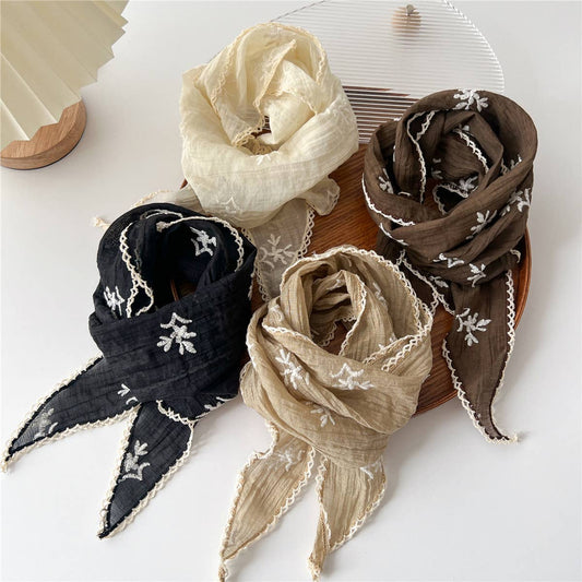 CWASC2388_COTTON AND LINEN LACE TRIANGULAR SCARF FOR WOMEN