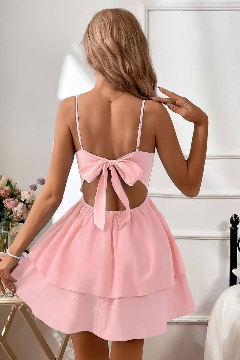 CWDSD8434_BACKLESS BOW TIE SPAGHETTI STRAP MINI DRESS