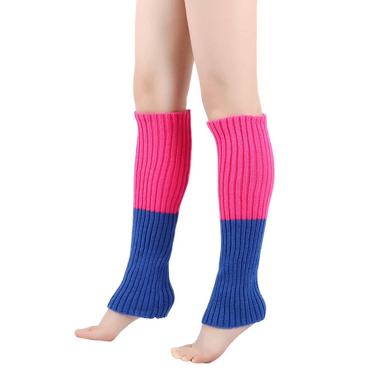 CWMS0816_Winter Striped Color-Matching Knit Leg Warmers