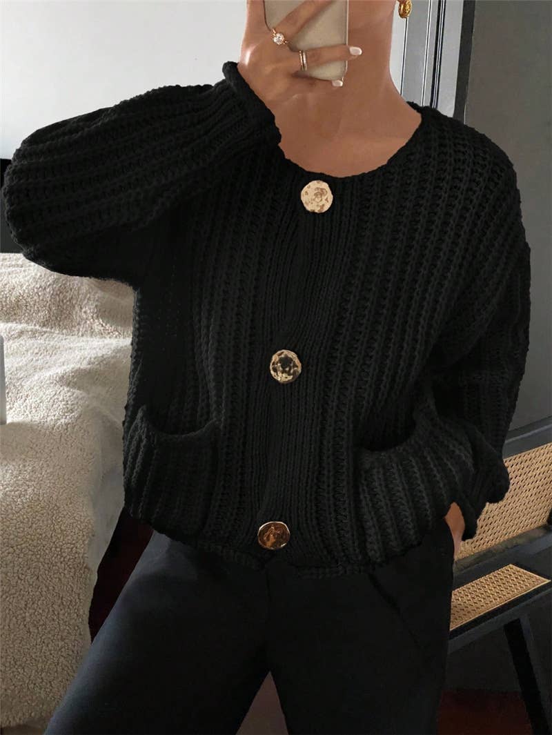 Three button long sleeve French cardigan