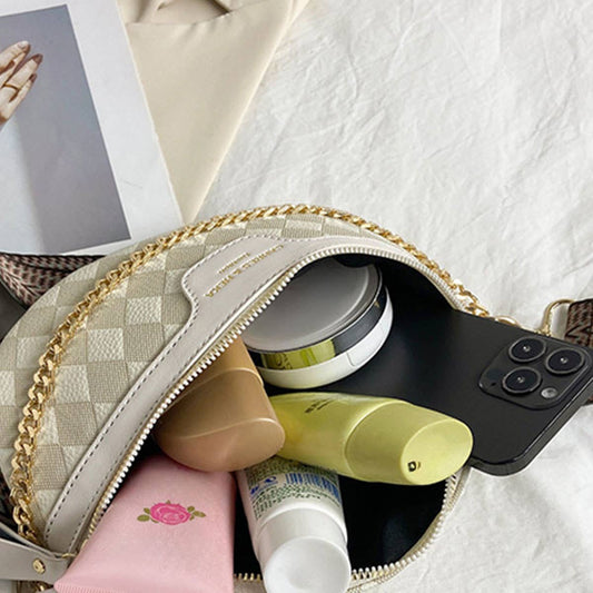 Checkered Chain Strap PU Crossbody Chest Bag_CWAB0911