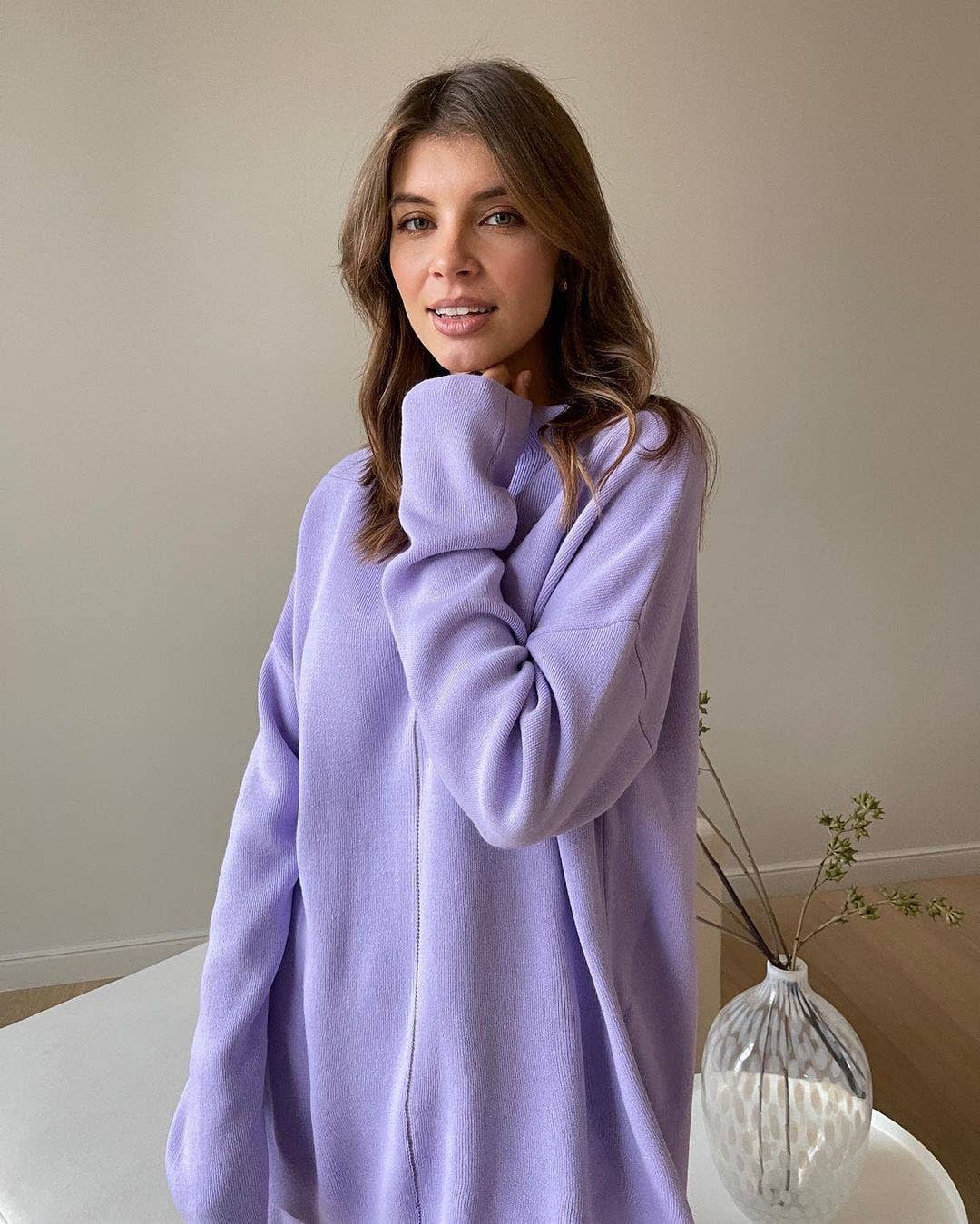 LONG SLEEVE LOOSE SWEATER KNIT TOP PANT SUIT