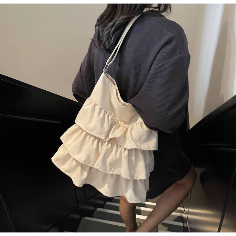 Lotus leaf pleats large-capacity crossbody bag