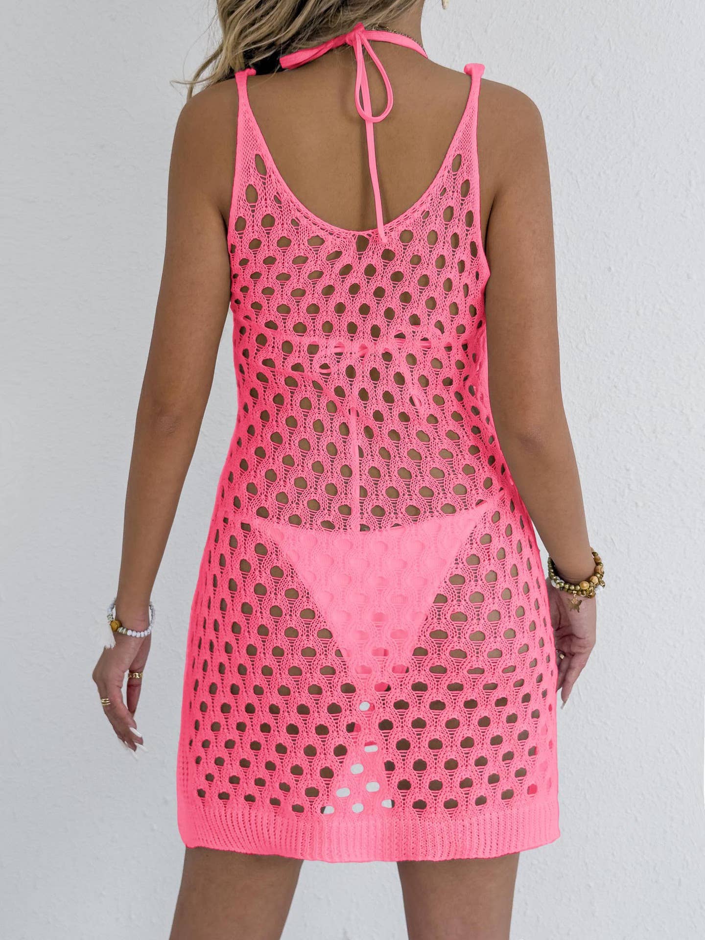 Hollowed-out woven beach bikini halter dress