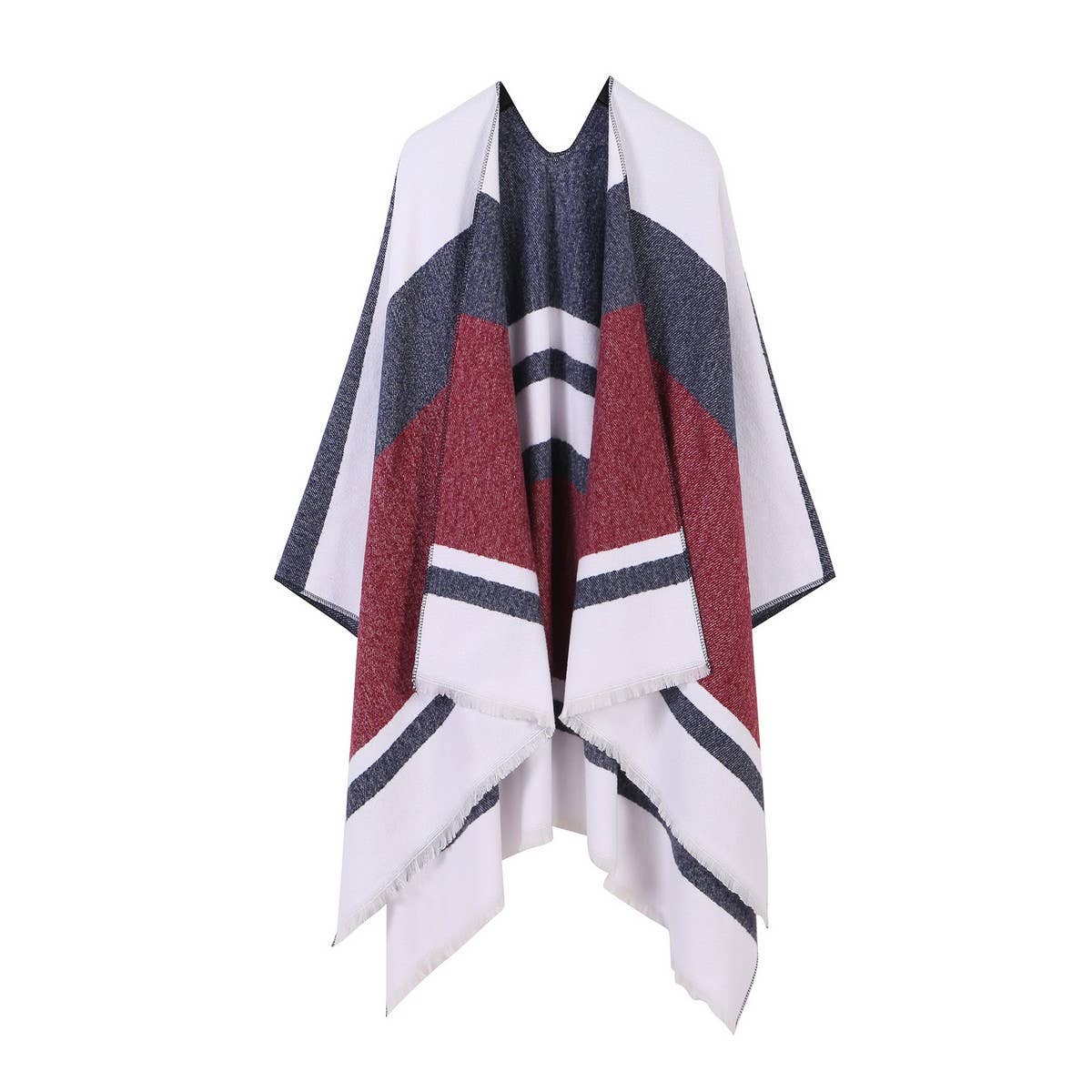 COLORBLOCKED AND BARRED CAPE WITH OUTER CAPE