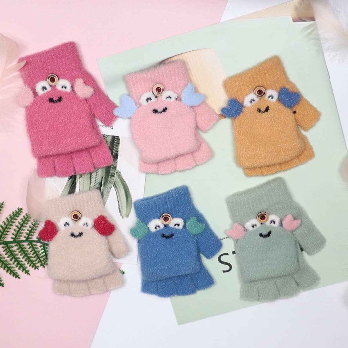BABY CHILDREN HALF FINGER FLIP WRITING PLUSH GLOVES_CWAG0169