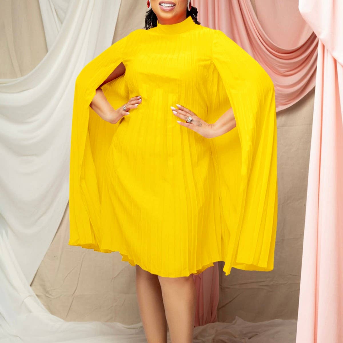 FASHION LOOSE CAPE BAT SLEEVE PLUS SIZE DRESS_CWDMD3703