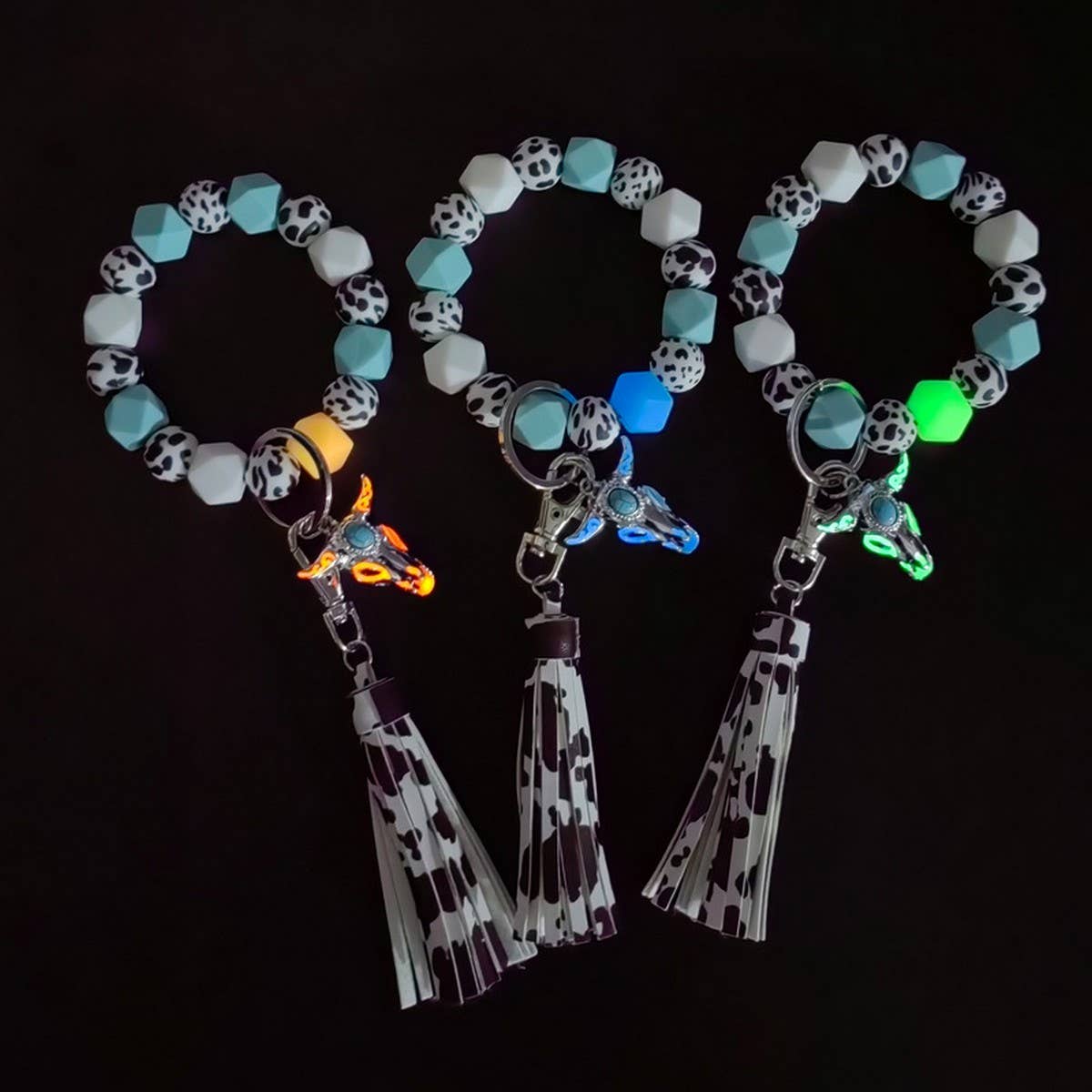 Glow Bull Head Silicone Bead Bracelet Keychain_CWAB5096