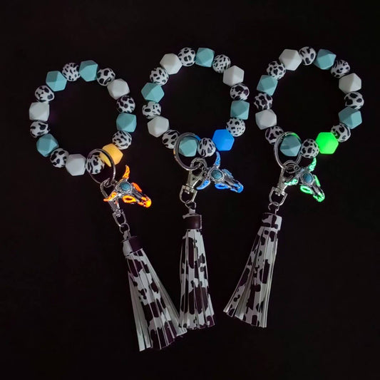 Glow Bull Head Silicone Bead Bracelet Keychain_CWAB5096