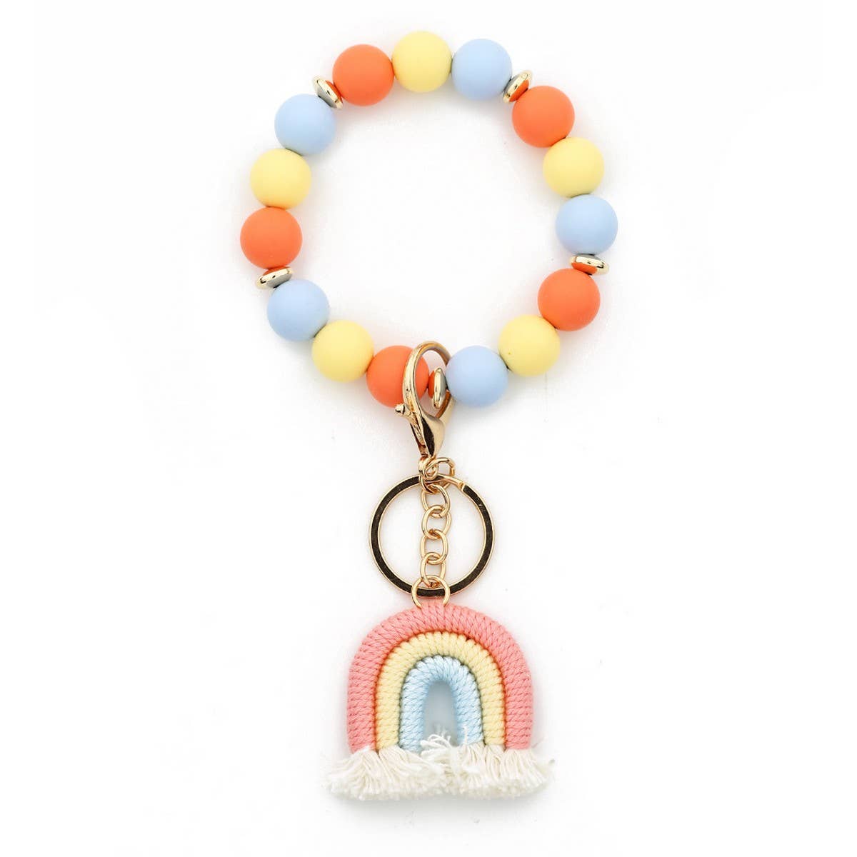 Rainbow Tassel Keychain with Colorful Bead Bracelet_CWAB5071