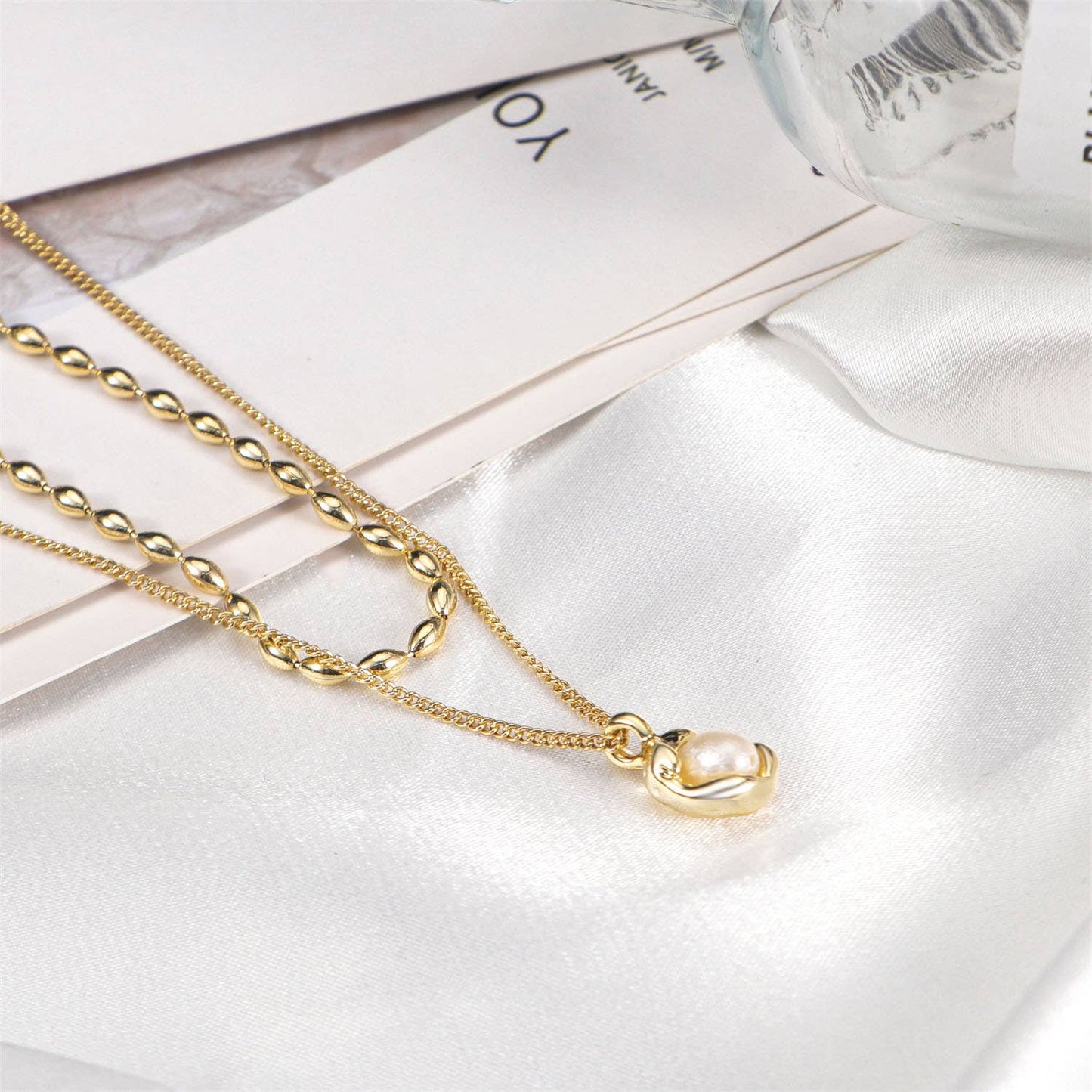 LUXURY PEARL NECKLACE BEADED COLLARBONE CHAIN