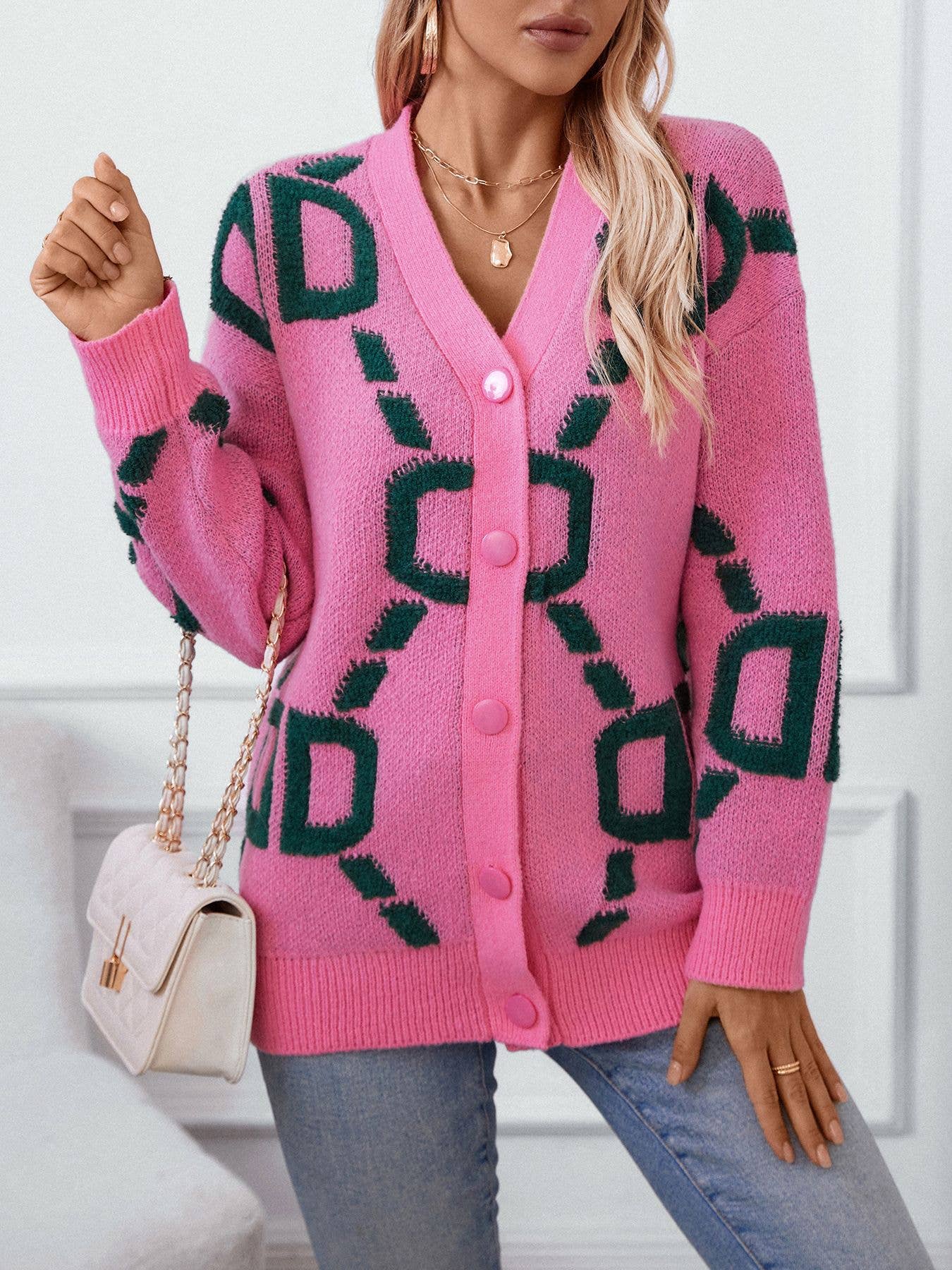 TOWEL EMBROIDERED MONOGRAM BUTTON UP SWEATER