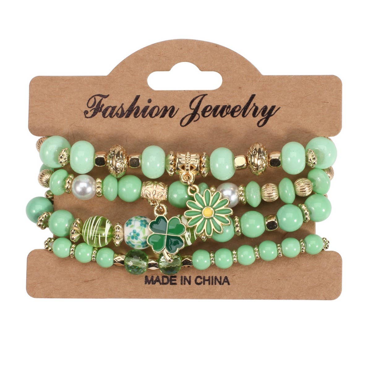 CWAJE05682_ST PATRICK CLOVER GREEN LUCKY CHARM BRACELET SET