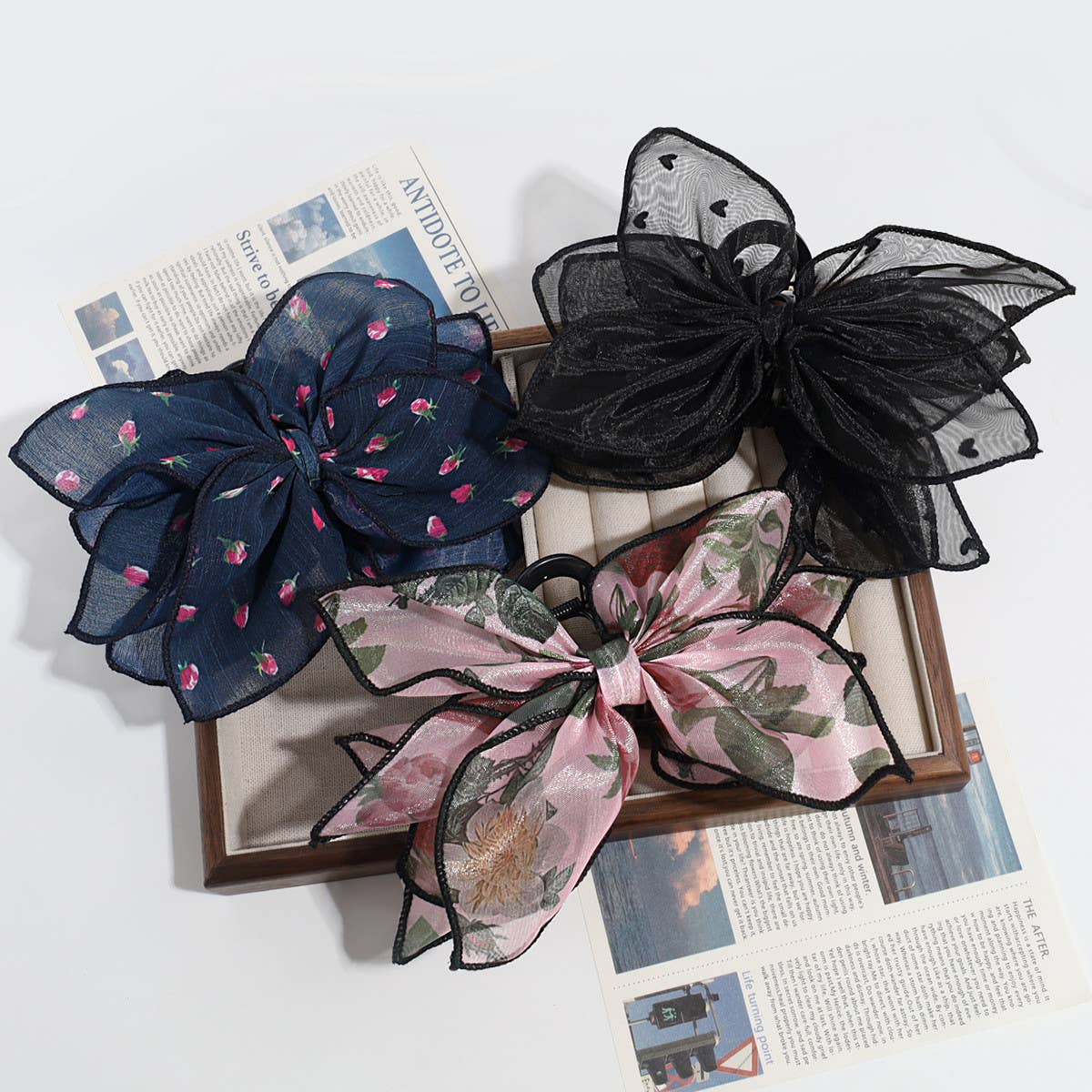 ELEGANT ARTISTIC FLOWER LOVE MESH BOW HAIRPIN