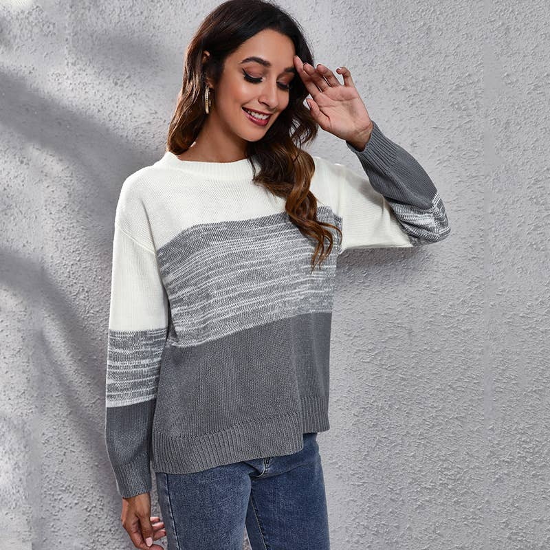 Gradient Color Matching Shoulder Knit Sweater