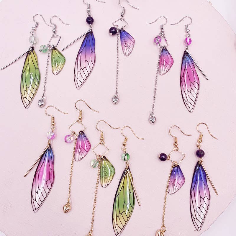 Fashionable imitation cicada wing earrings