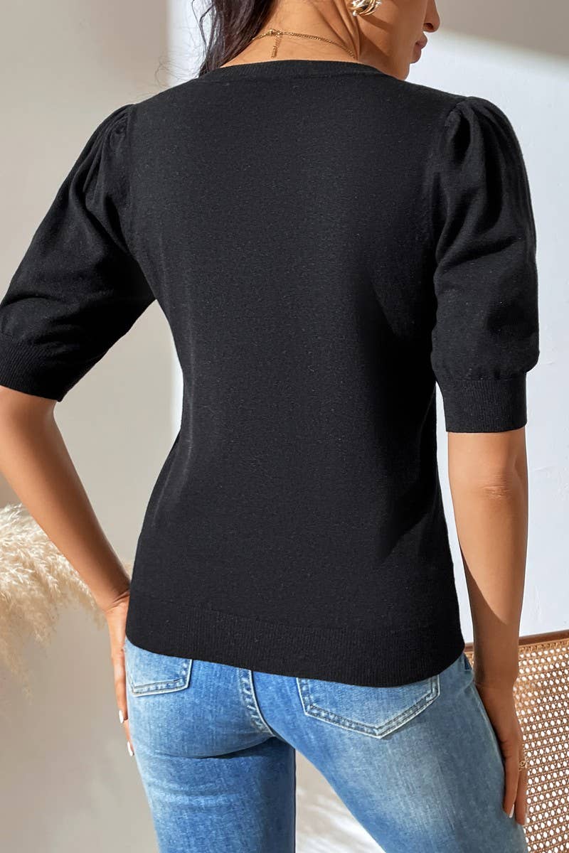 Cwtts0731_Crew Neck Puff Short Slv Soft Pullover Sweater