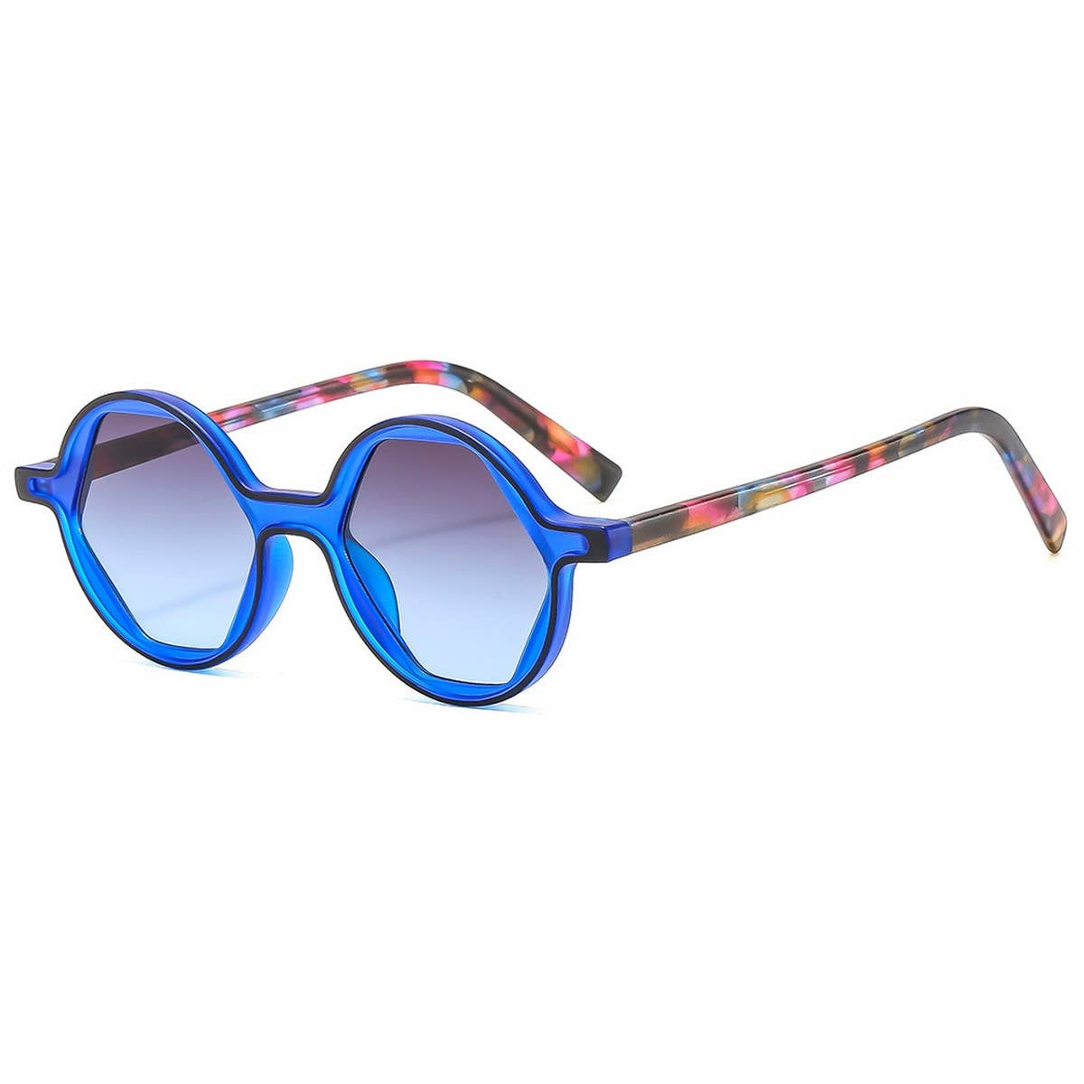 Floral Arm Hexagon Round Sunglasses Cute Look