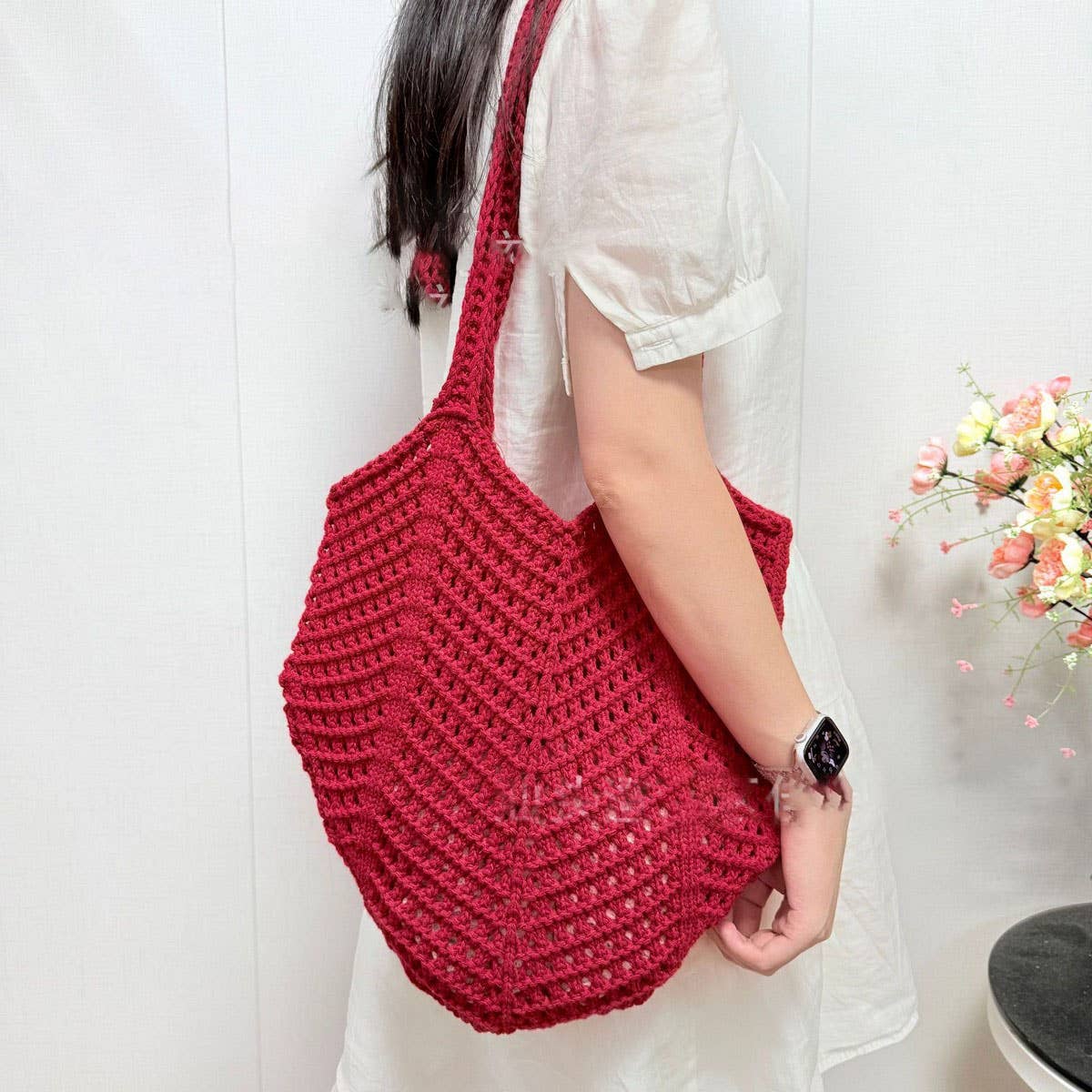 CUAB00631_KOREAN CHIC CROCHET BEACH TOTE HANDMADE SHOULDER