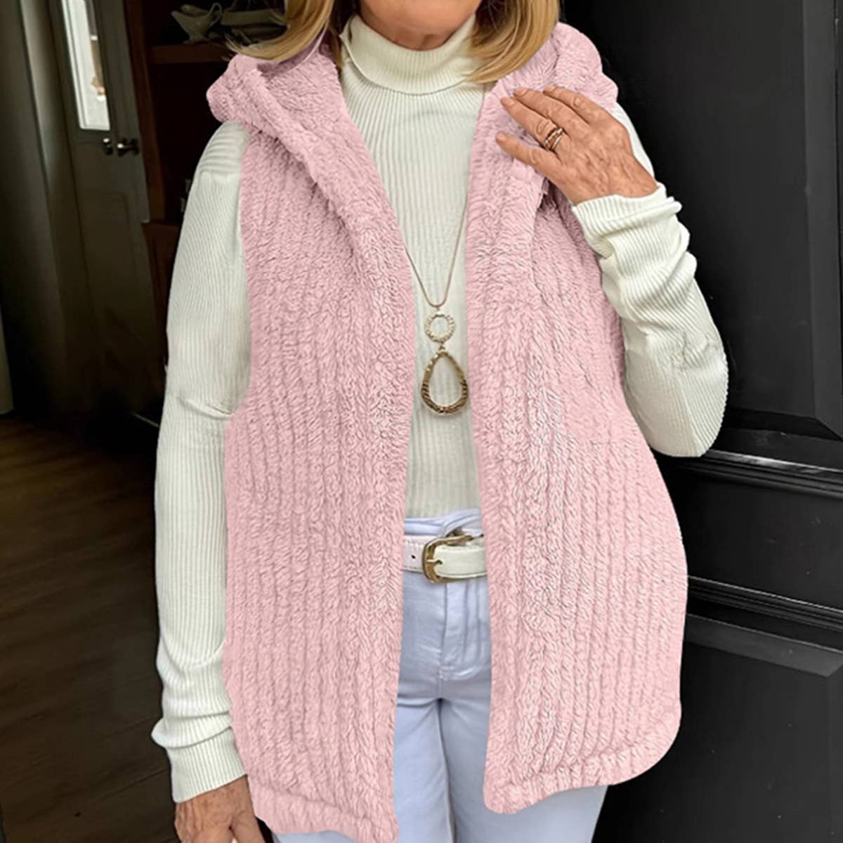 WOMEN'S WOOLEN HOODED VEST SLEEVELESS COAT